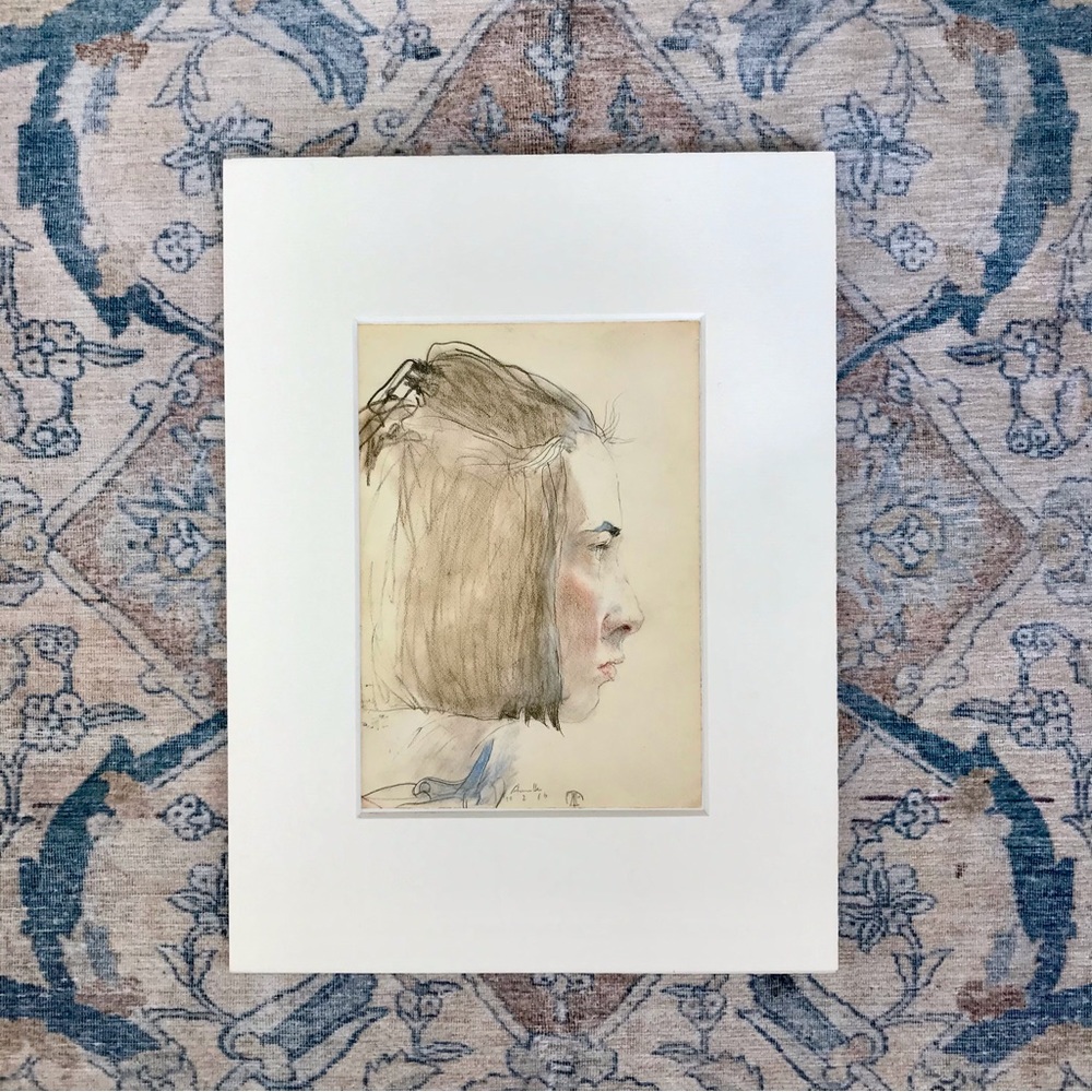 Vintage Art Print Pastel Girl’s Portrait 1986